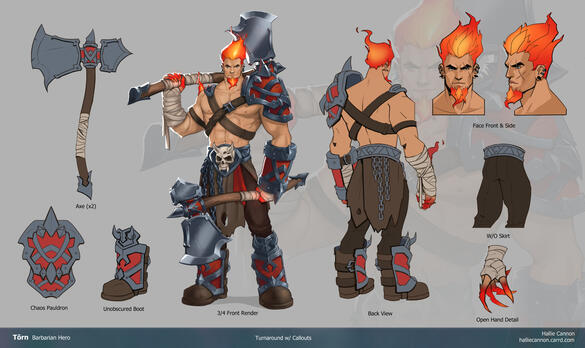 Chaos Barbarian Render, Turnaround, & Callouts