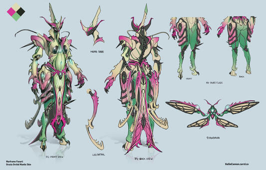 Warframe Fanart: Oraxia Skin Turnaround page w callouts