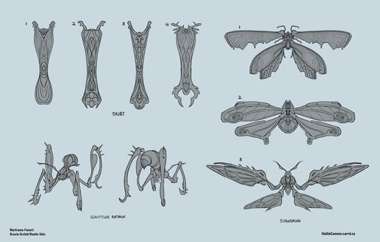 Warframe Fanart: Oraxia Skin Skirt + Syandana sketches